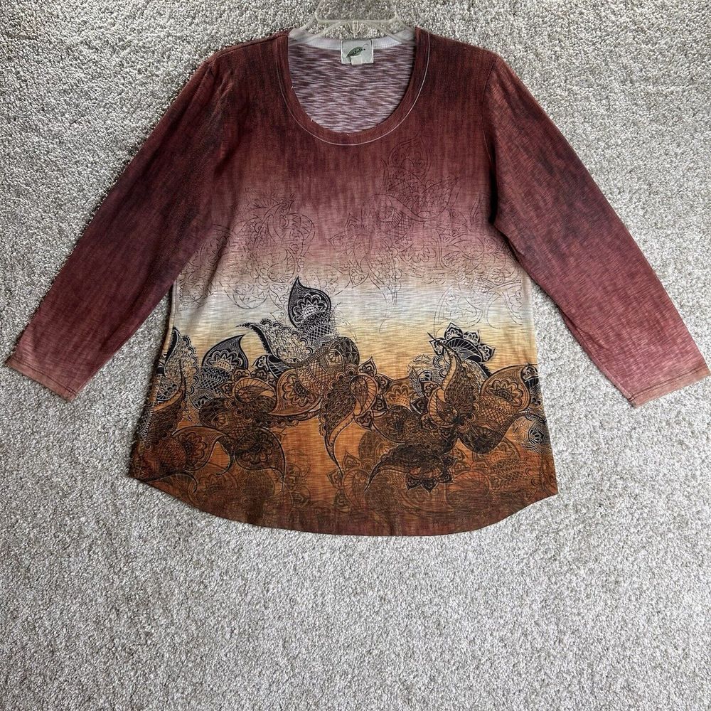 Nurture‎ Top 3/4 Sleeve Art Size Large Women's Scoop Neck